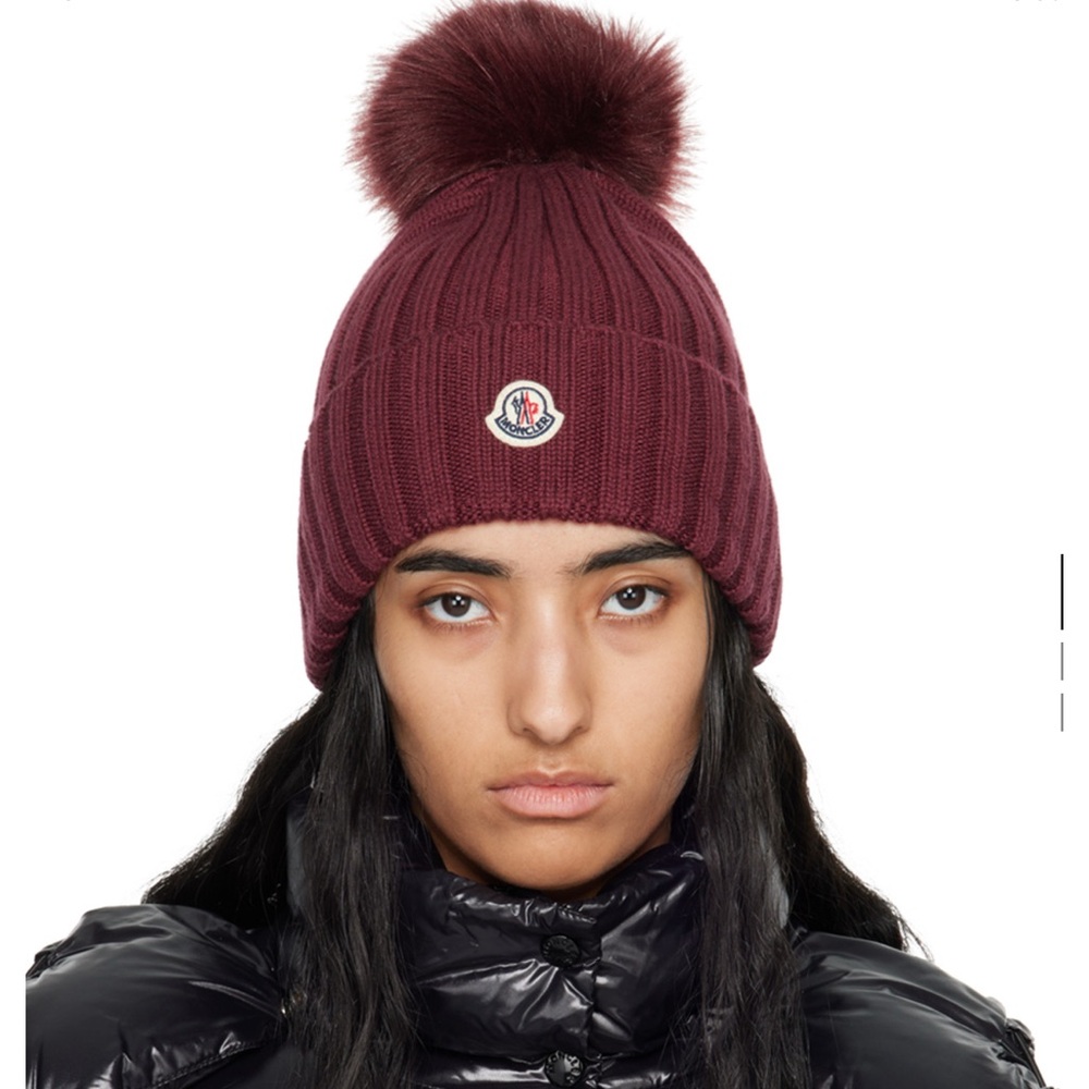 Moncler Burgundy Pom Pom Beanie